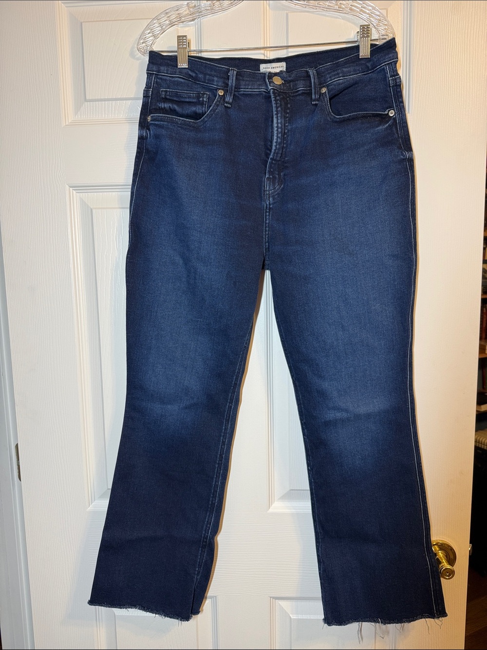 Good American Dark Blue Cropped Straight Jeans
